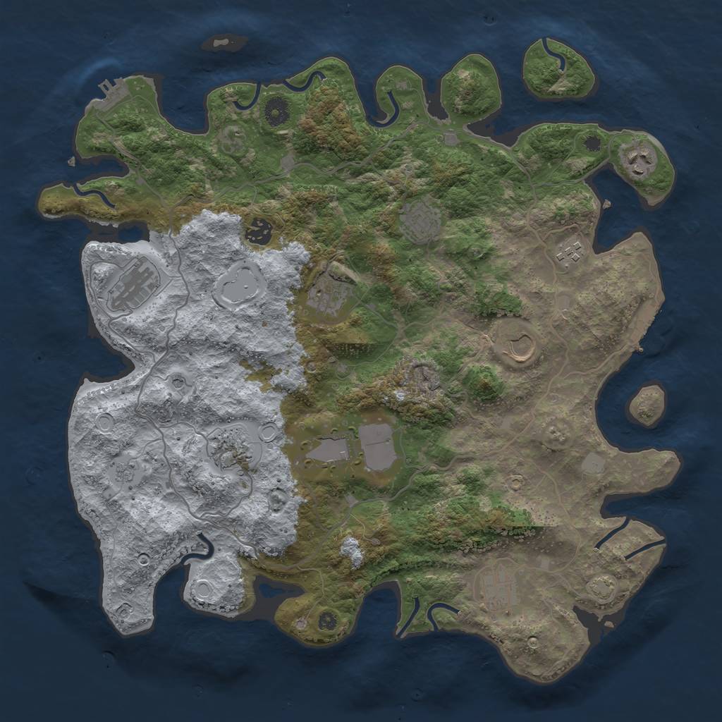 Rust Map: Procedural Map, Size: 4000, Seed: 944332443, 18 Monuments