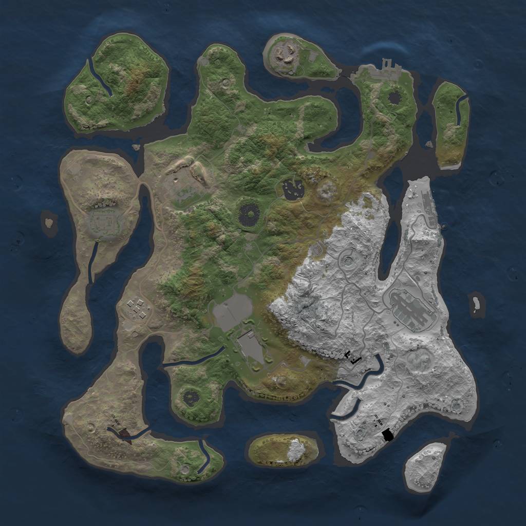 Rust Map: Procedural Map, Size: 3500, Seed: 1694955593, 12 Monuments