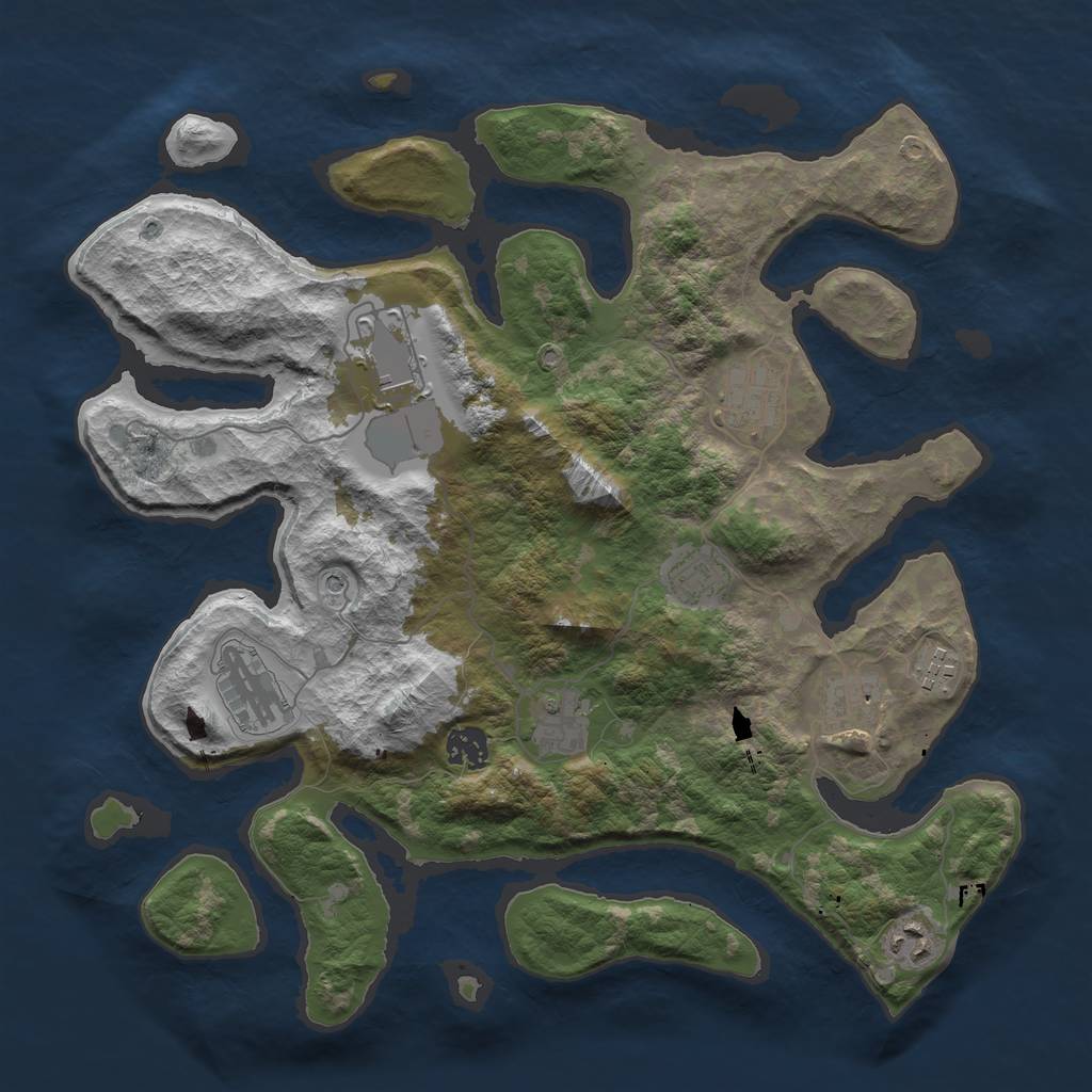 Rust Map: Barren, Size: 3750, Seed: 7675321, 12 Monuments