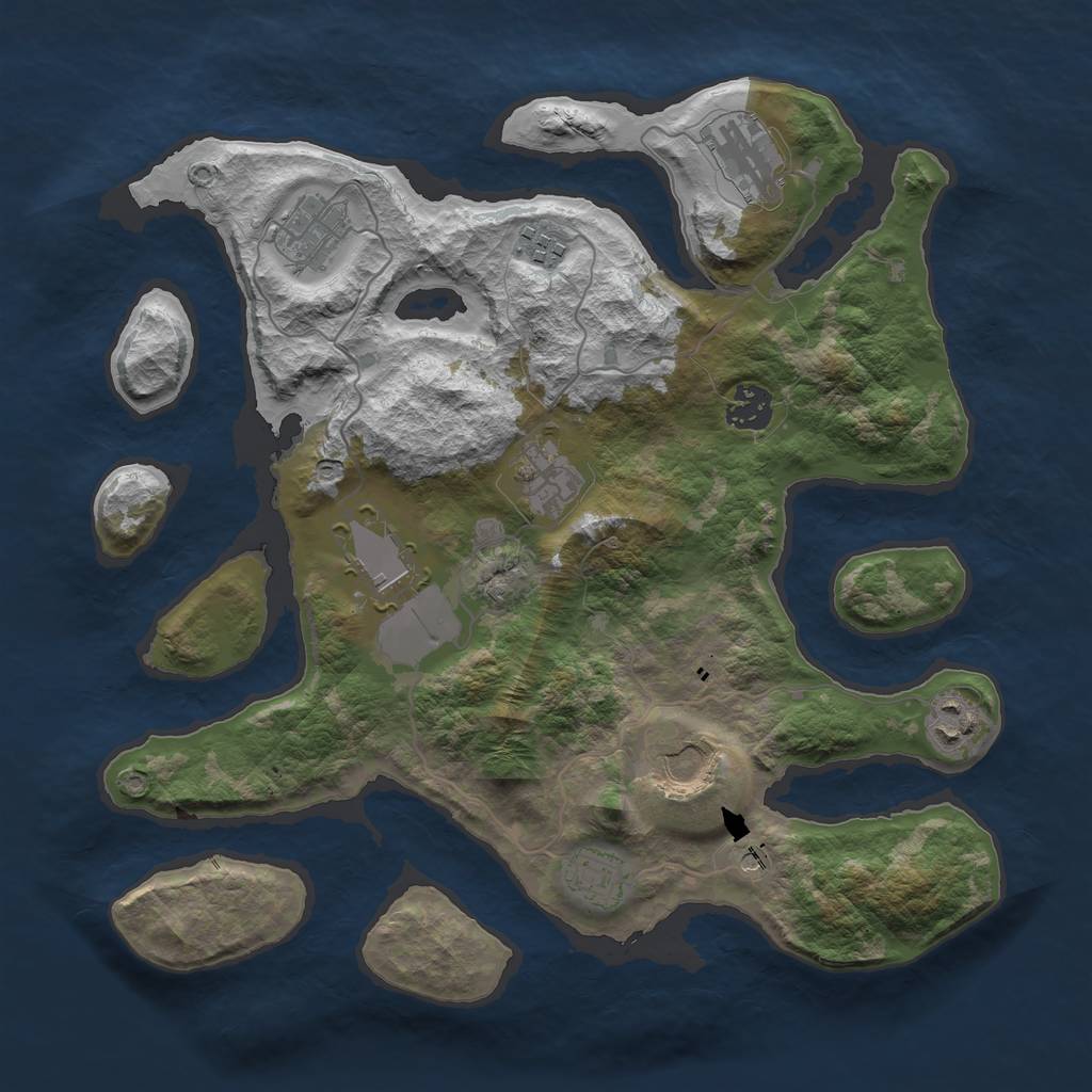 Rust Map: Barren, Size: 3500, Seed: 74787028, 12 Monuments