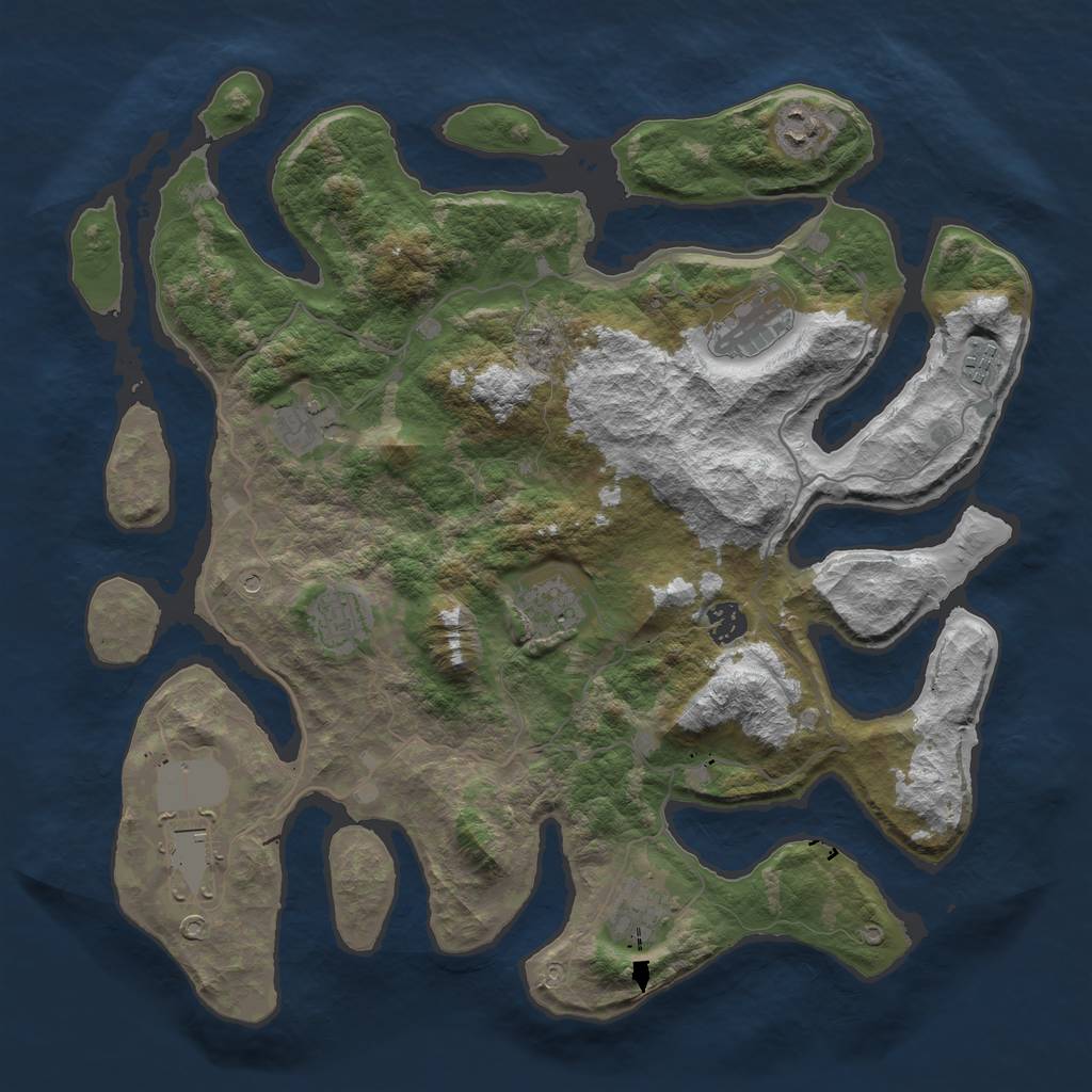 Rust Map: Barren, Size: 4000, Seed: 5203, 12 Monuments