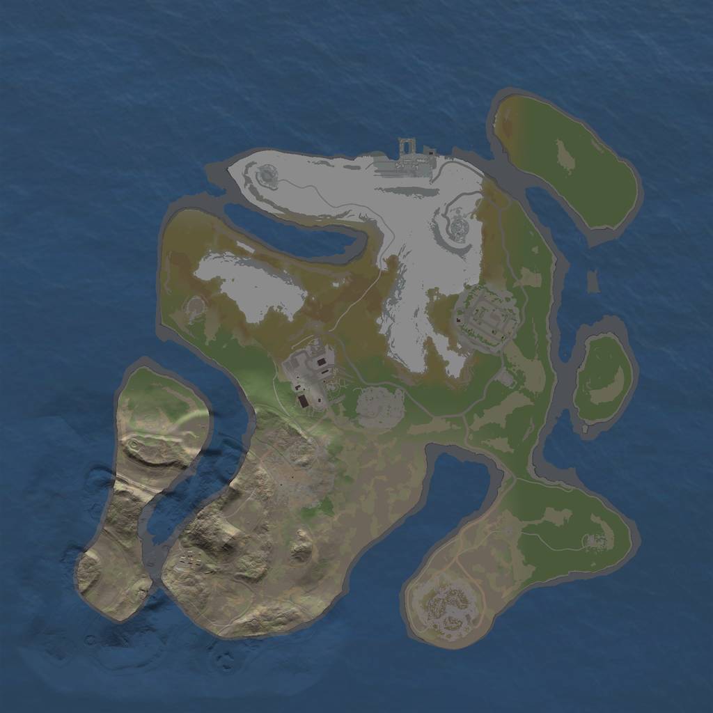 Rust Map: Barren, Size: 2500, Seed: 1197343044, 8 Monuments