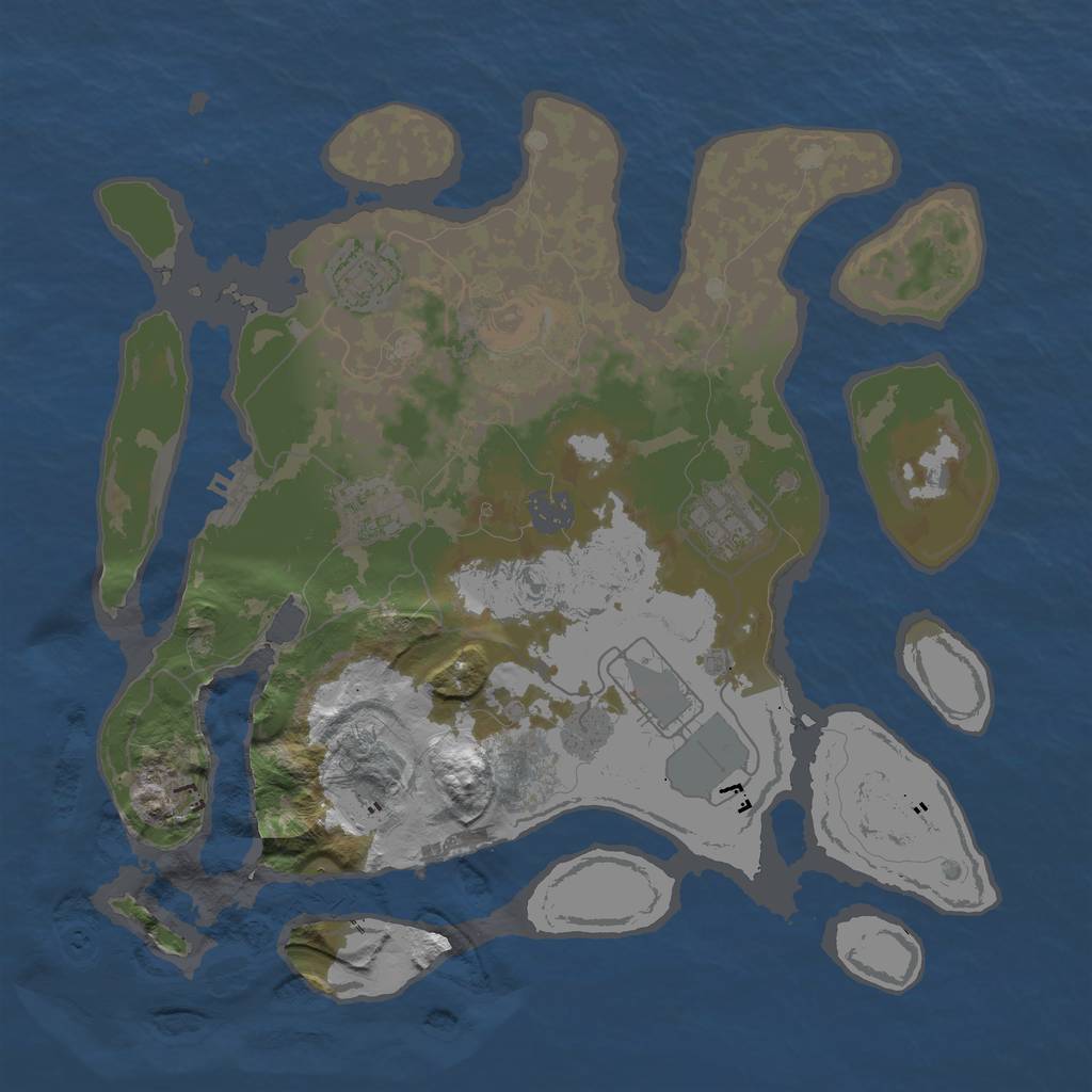 Rust Map: Barren, Size: 3500, Seed: 529544807, 14 Monuments