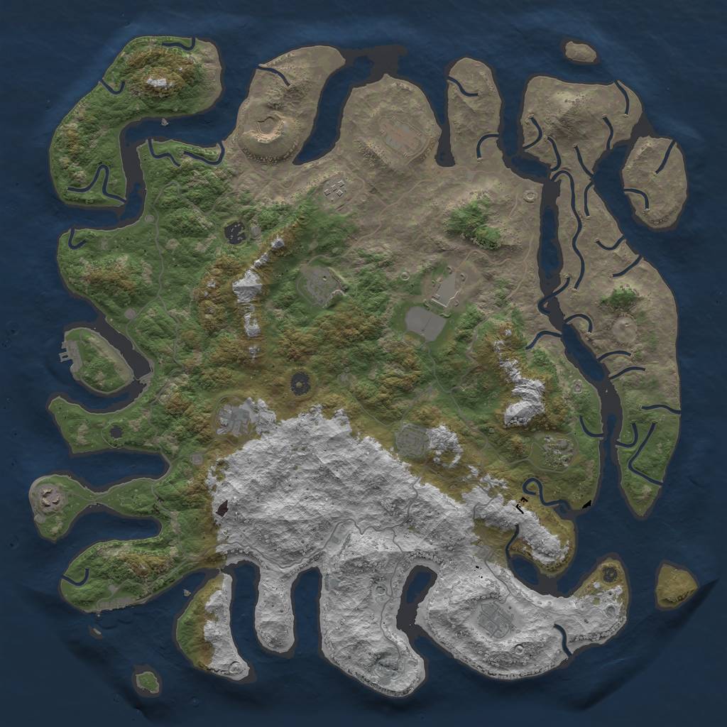 Rust Map: Procedural Map, Size: 5000, Seed: 999, 16 Monuments