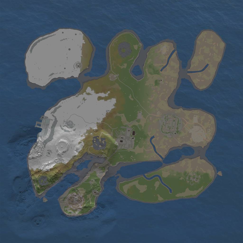 Rust Map: Procedural Map, Size: 2499, Seed: 1263476743, 9 Monuments