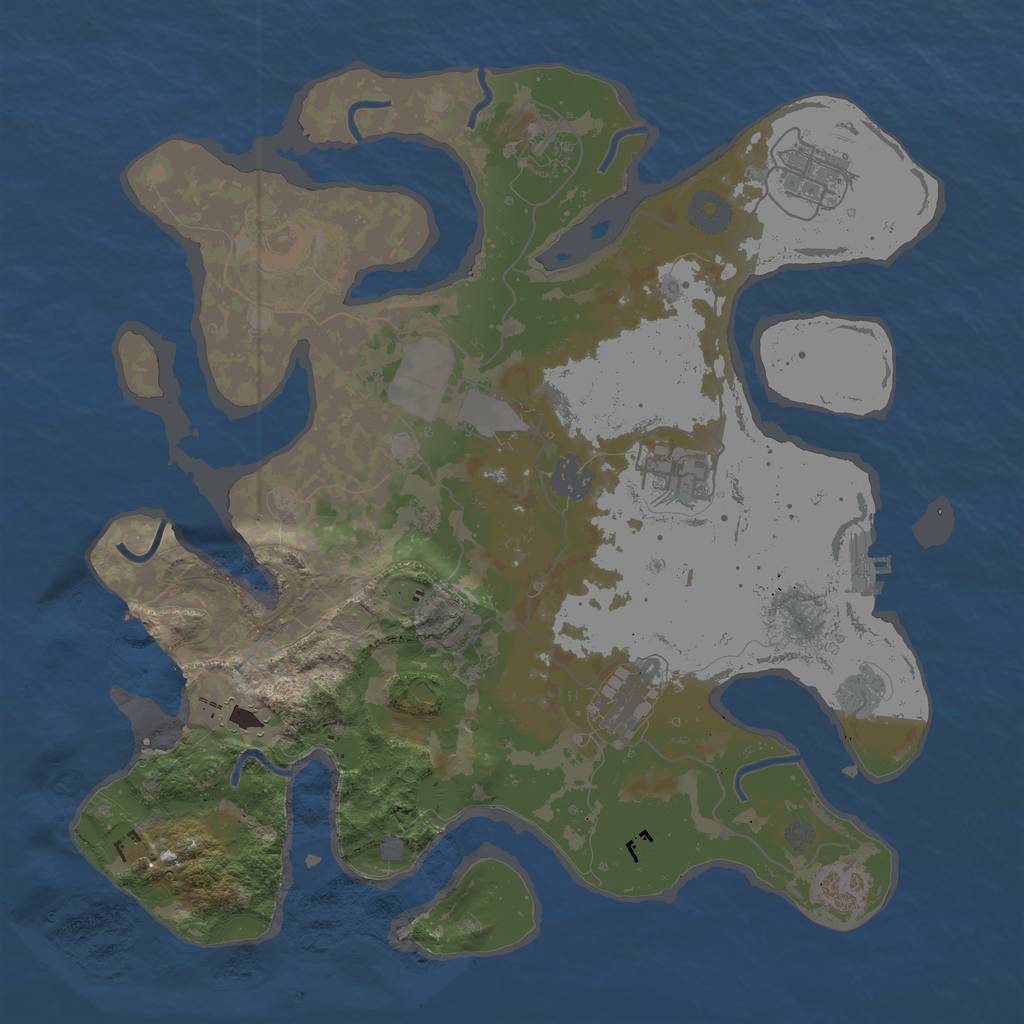 Rust Map: Procedural Map, Size: 3500, Seed: 910374793, 16 Monuments