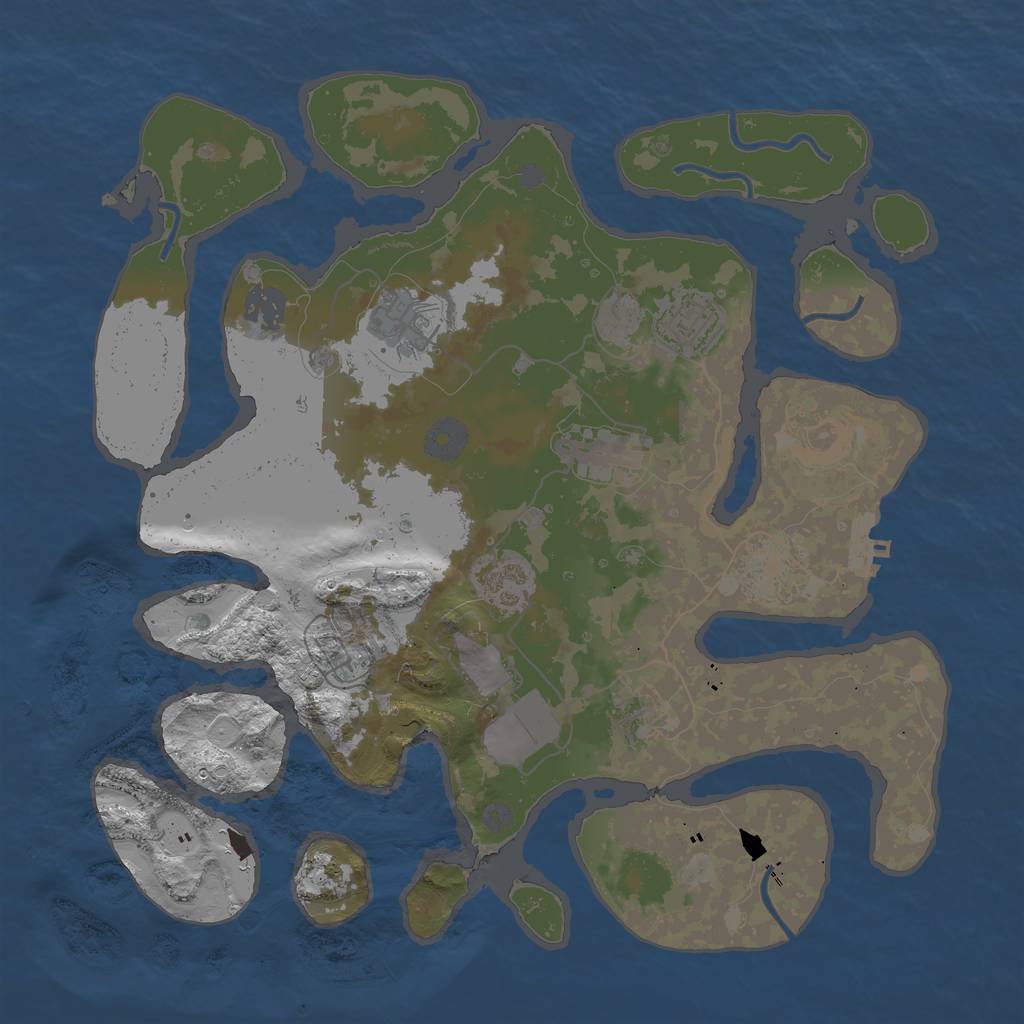 Rust Map: Procedural Map, Size: 3500, Seed: 744143, 14 Monuments