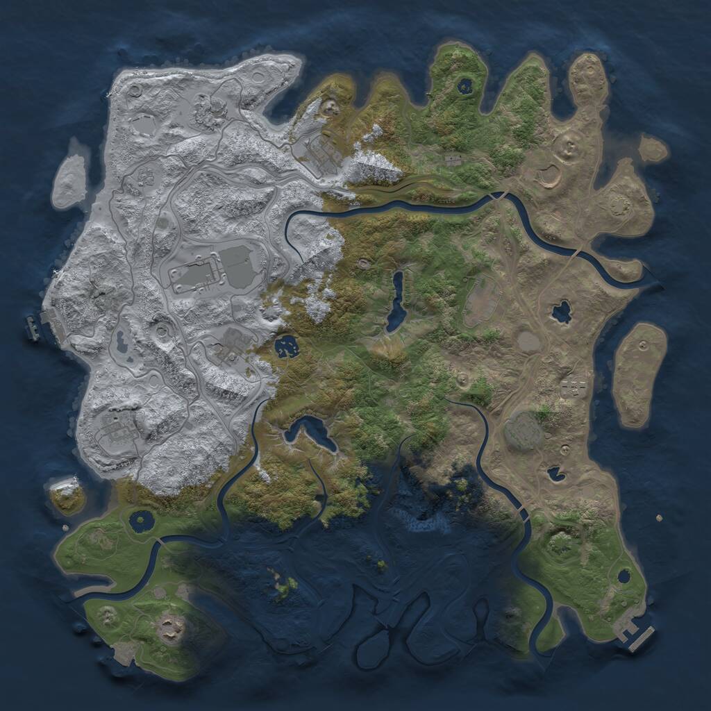 Rust Map: Procedural Map, Size: 4500, Seed: 1356399103, 17 Monuments