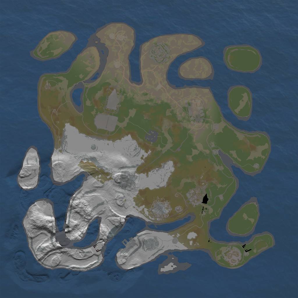 Rust Map: Barren, Size: 3500, Seed: 634295168, 12 Monuments