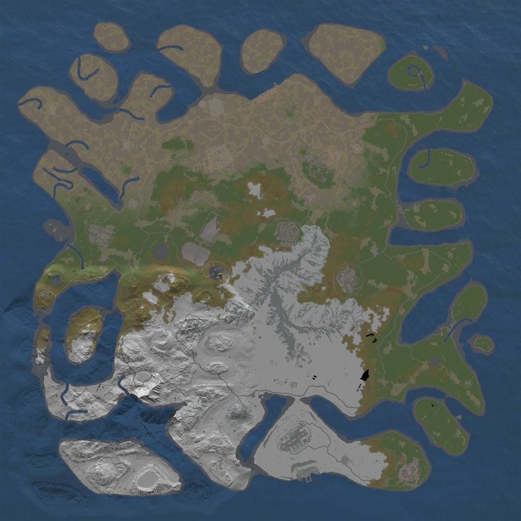 Rust Map: Procedural Map, Size: 5000, Seed: 4321, 16 Monuments
