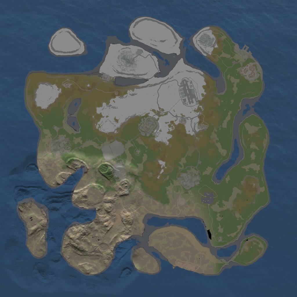 Rust Map: Barren, Size: 3500, Seed: 431748, 14 Monuments