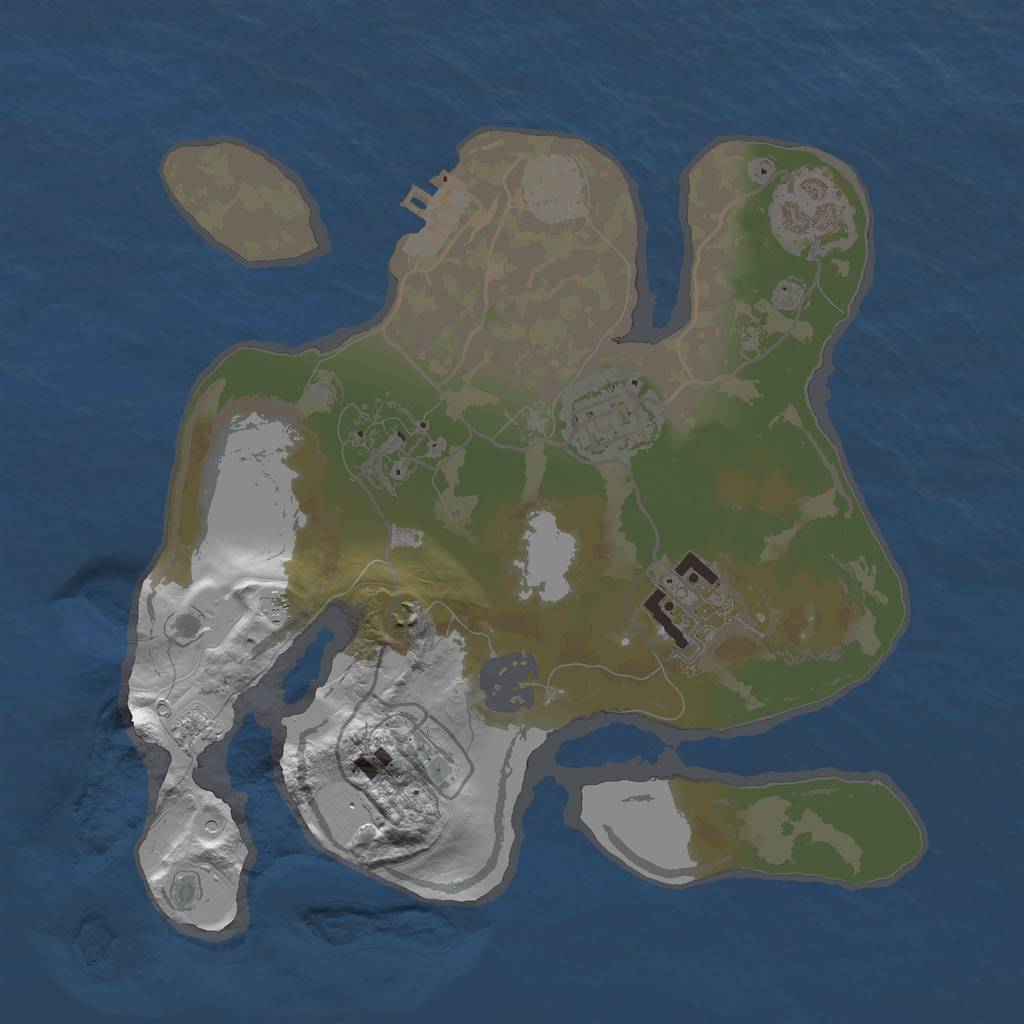 Rust Map: Barren, Size: 2500, Seed: 1953473693, 11 Monuments