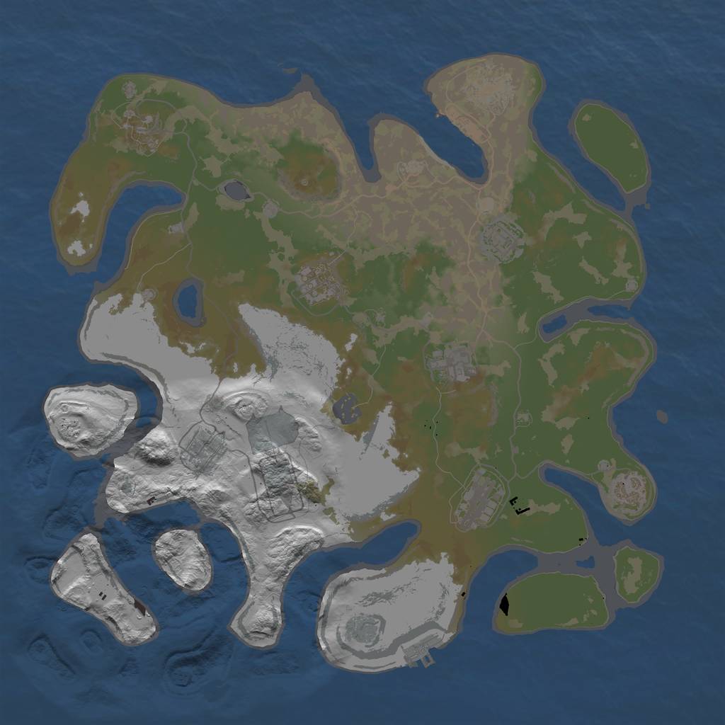 Rust Map: Barren, Size: 3800, Seed: 6900, 15 Monuments