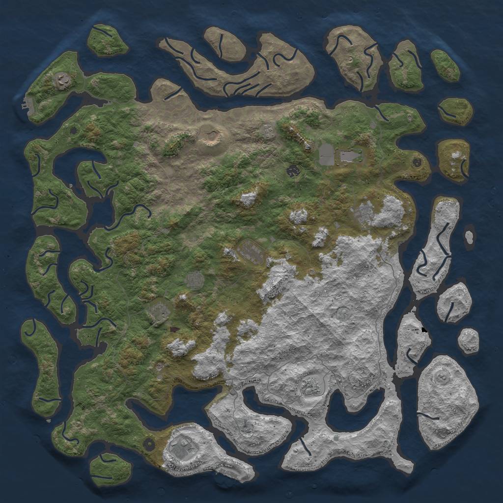 Rust Map: Procedural Map, Size: 6000, Seed: 829903357, 16 Monuments