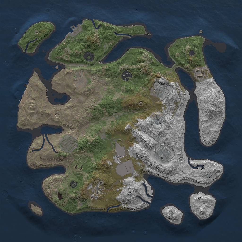 Rust Map: Procedural Map, Size: 3500, Seed: 354670, 13 Monuments