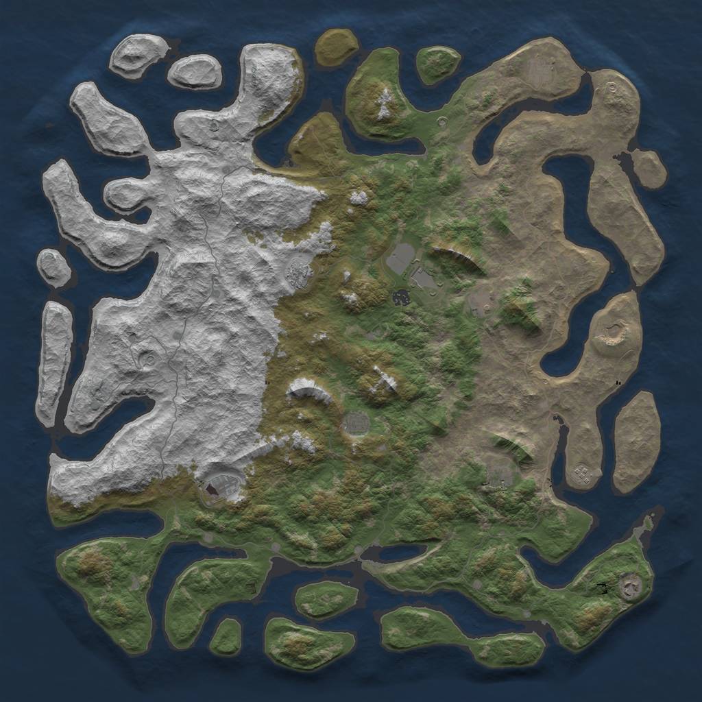 Rust Map: Barren, Size: 6000, Seed: 2919750, 14 Monuments