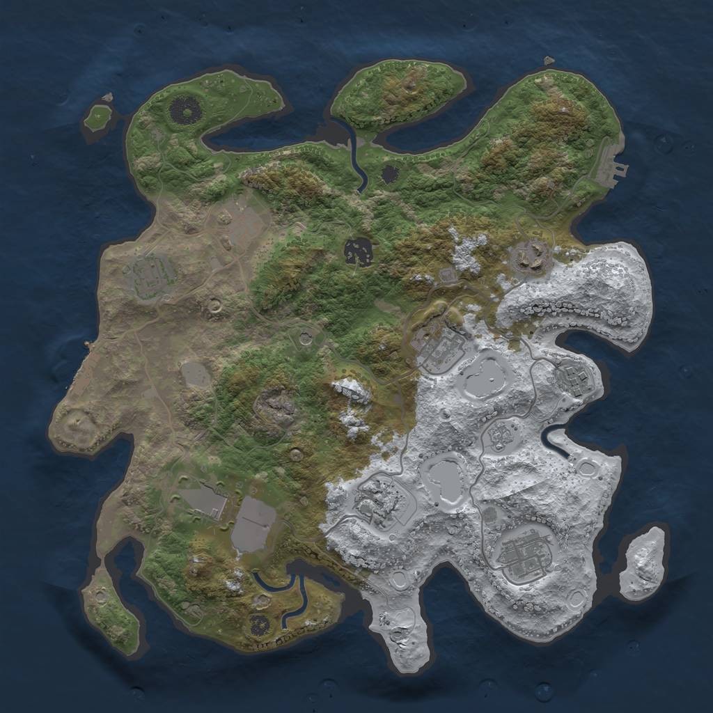 Rust Map: Procedural Map, Size: 3500, Seed: 32303615, 18 Monuments