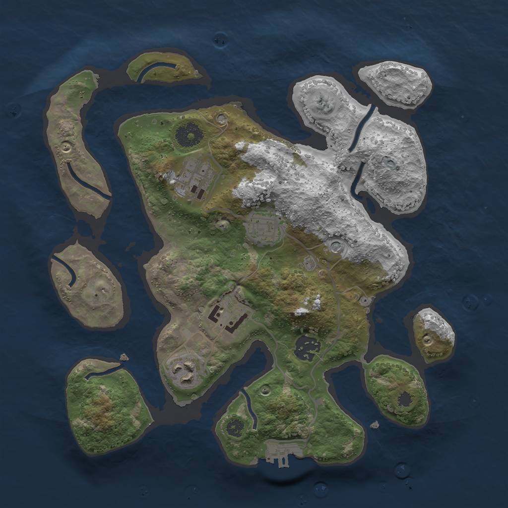 Rust Map: Procedural Map, Size: 3000, Seed: 2420725, 9 Monuments