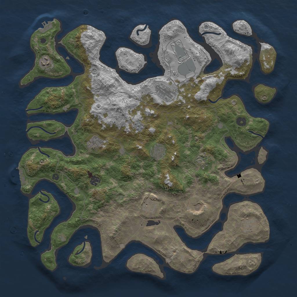 Rust Map: Procedural Map, Size: 4500, Seed: 832391, 16 Monuments