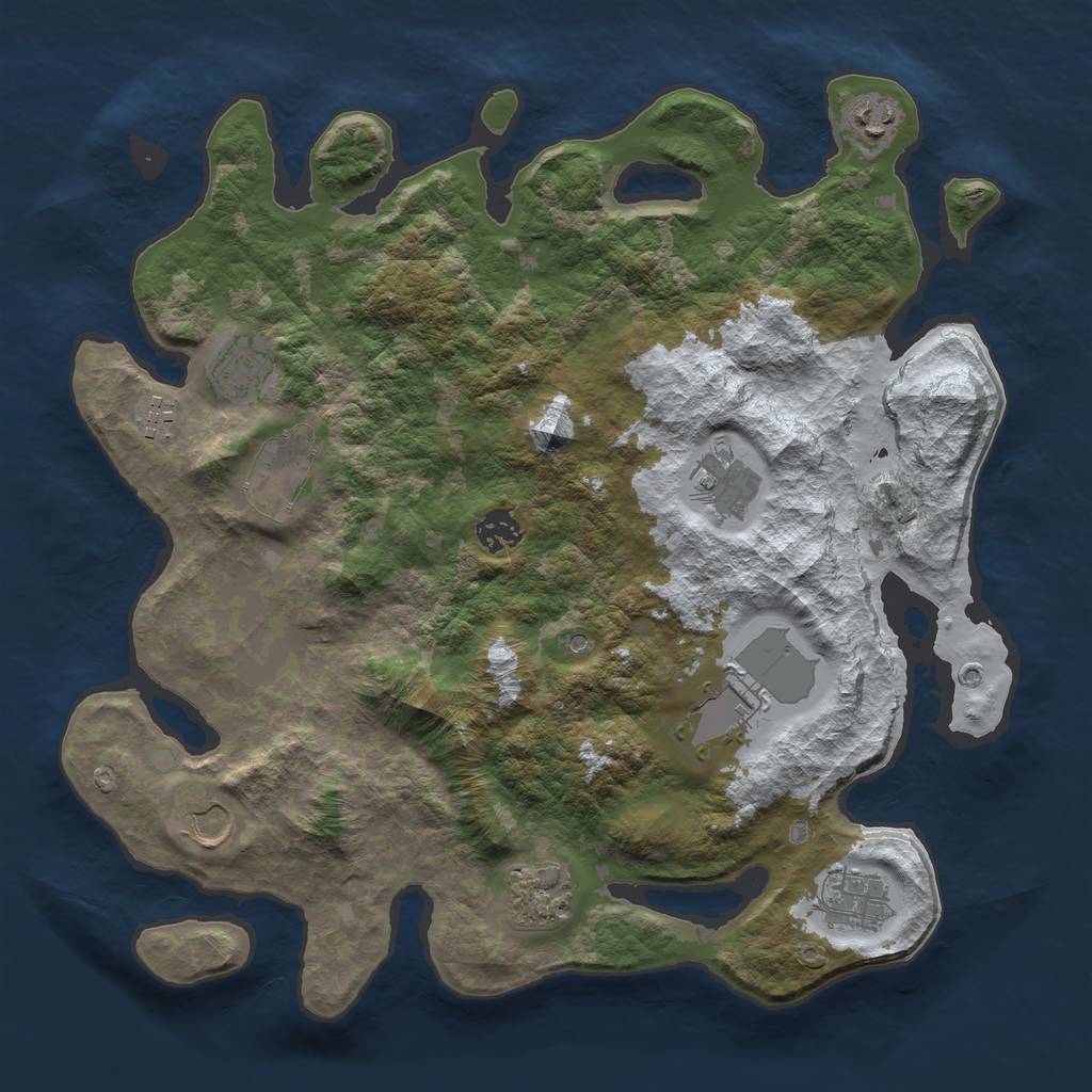 Rust Map: Barren, Size: 3800, Seed: 453234, 13 Monuments