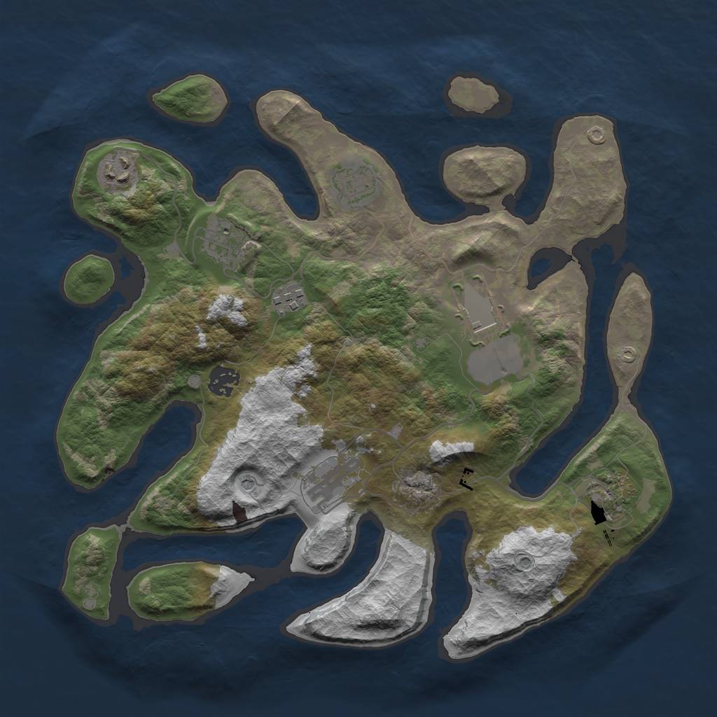 Rust Map: Barren, Size: 3500, Seed: 267845049, 11 Monuments