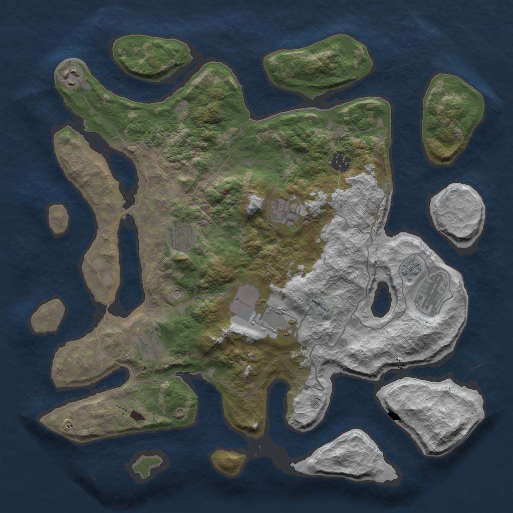 Rust Map: Barren, Size: 4000, Seed: 1986, 11 Monuments