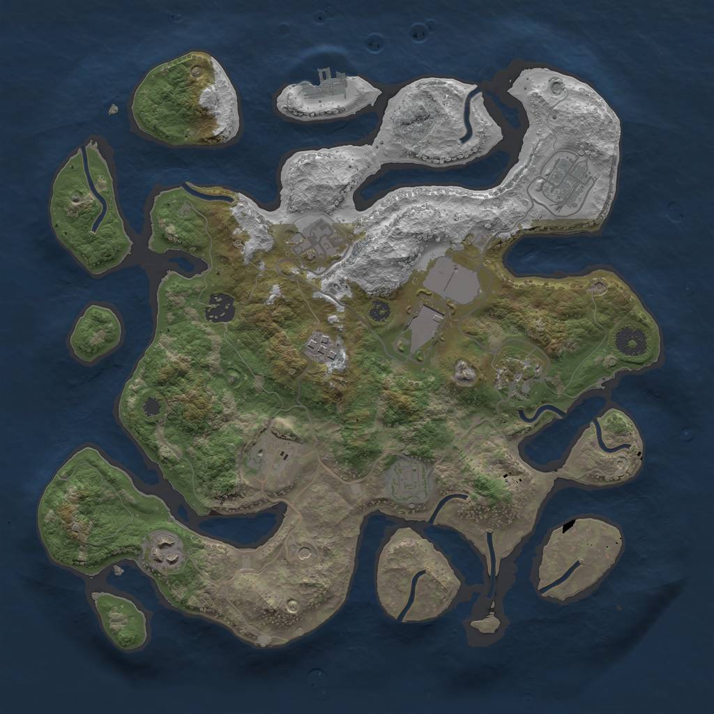 Rust Map: Procedural Map, Size: 3500, Seed: 927323, 13 Monuments