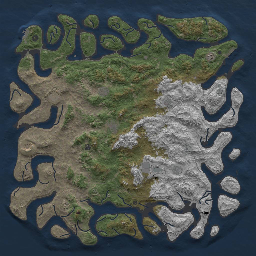 Rust Map: Procedural Map, Size: 6000, Seed: 45824760, 16 Monuments