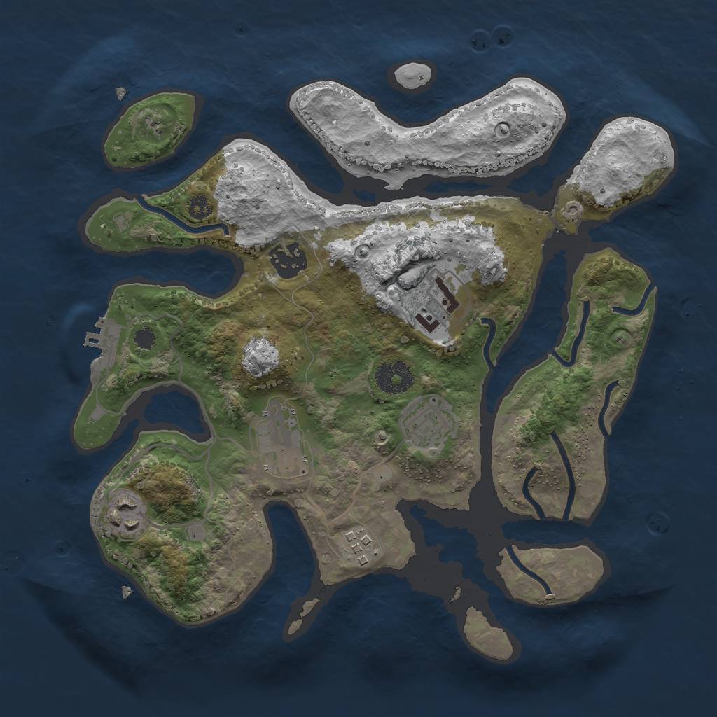 Rust Map: Procedural Map, Size: 3000, Seed: 1360207679, 9 Monuments