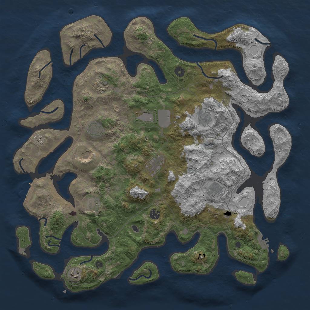 Rust Map: Procedural Map, Size: 4500, Seed: 827598, 19 Monuments