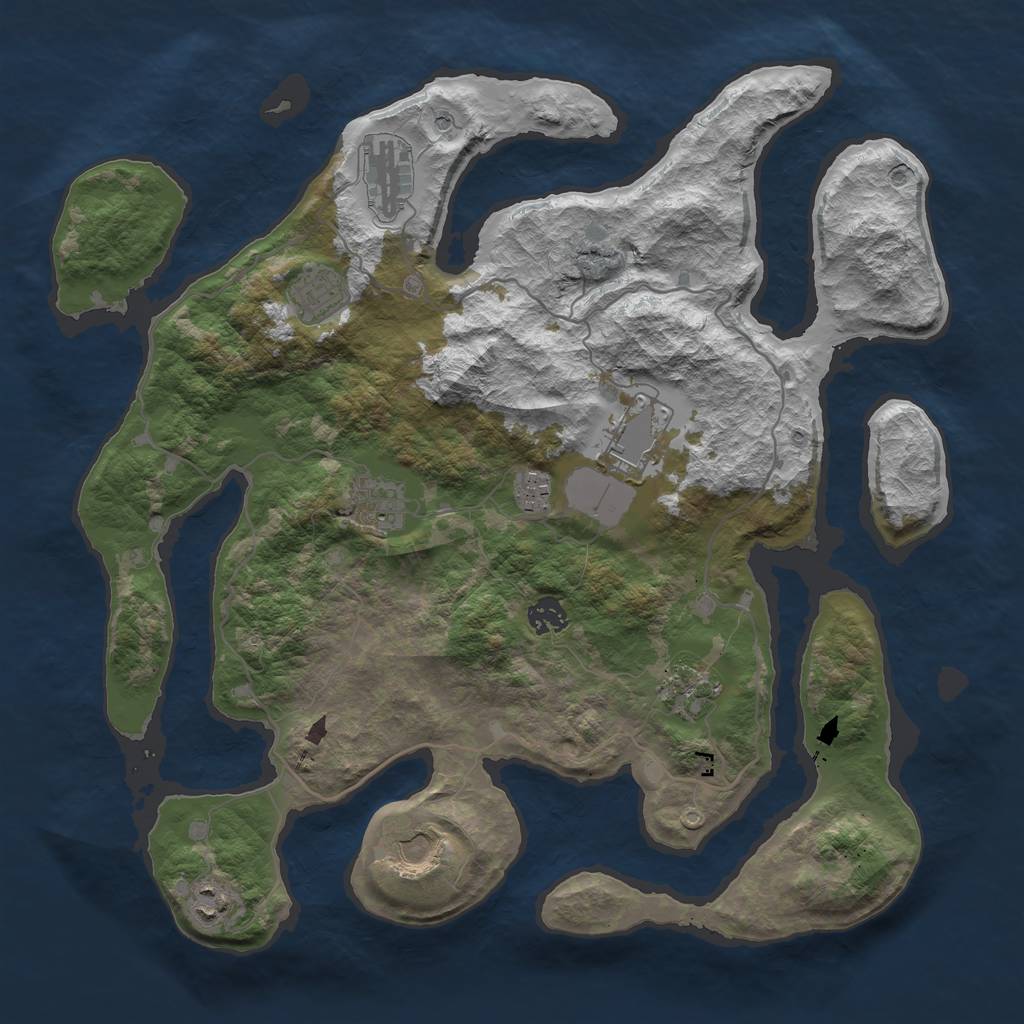 Rust Map: Barren, Size: 4000, Seed: 121315421, 12 Monuments