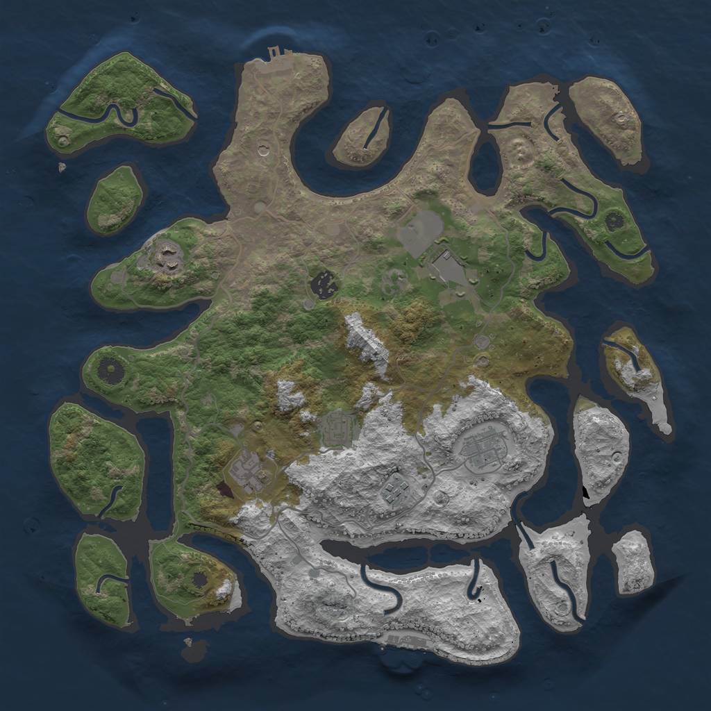 Rust Map: Procedural Map, Size: 4000, Seed: 864779, 12 Monuments