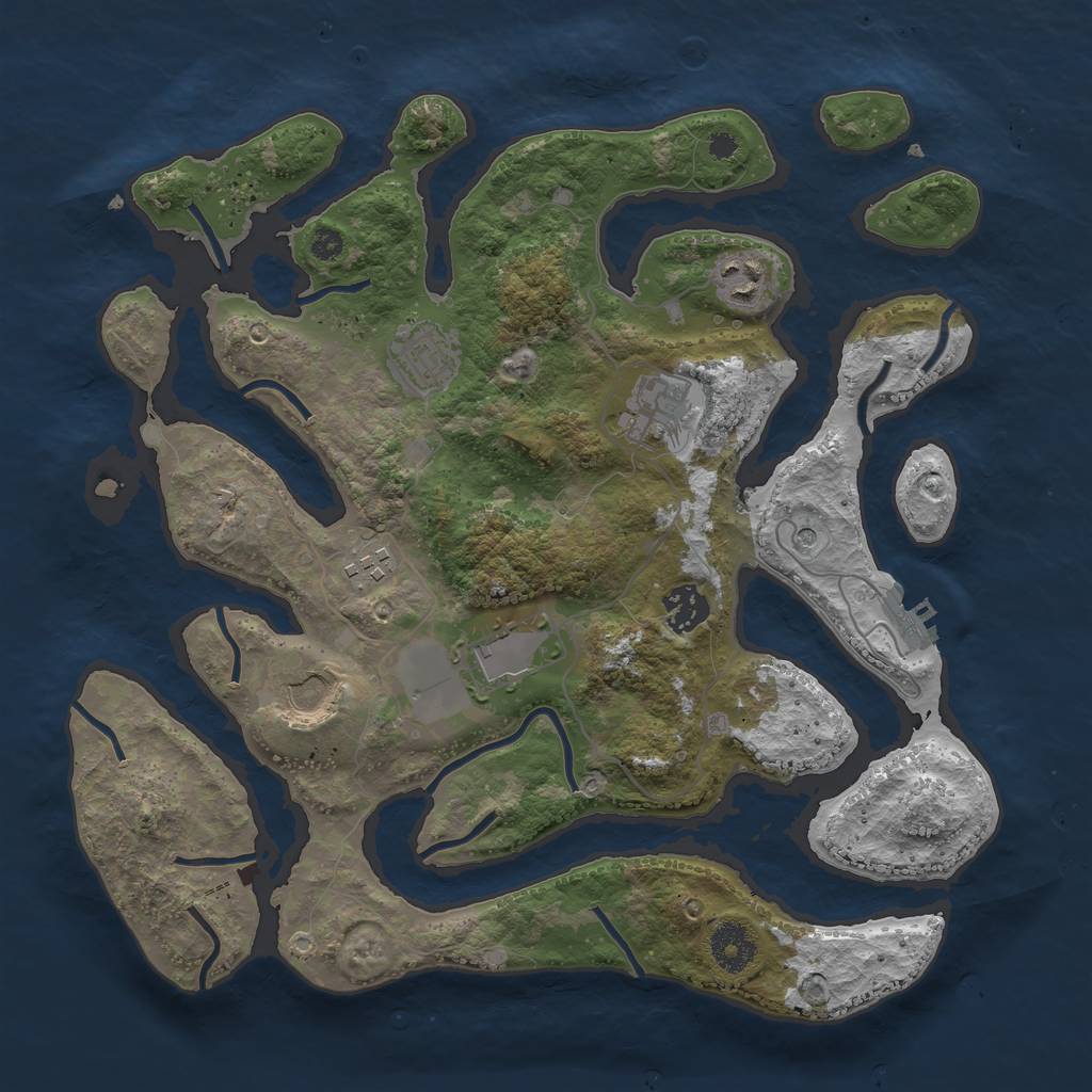 Rust Map: Procedural Map, Size: 3500, Seed: 912972, 11 Monuments