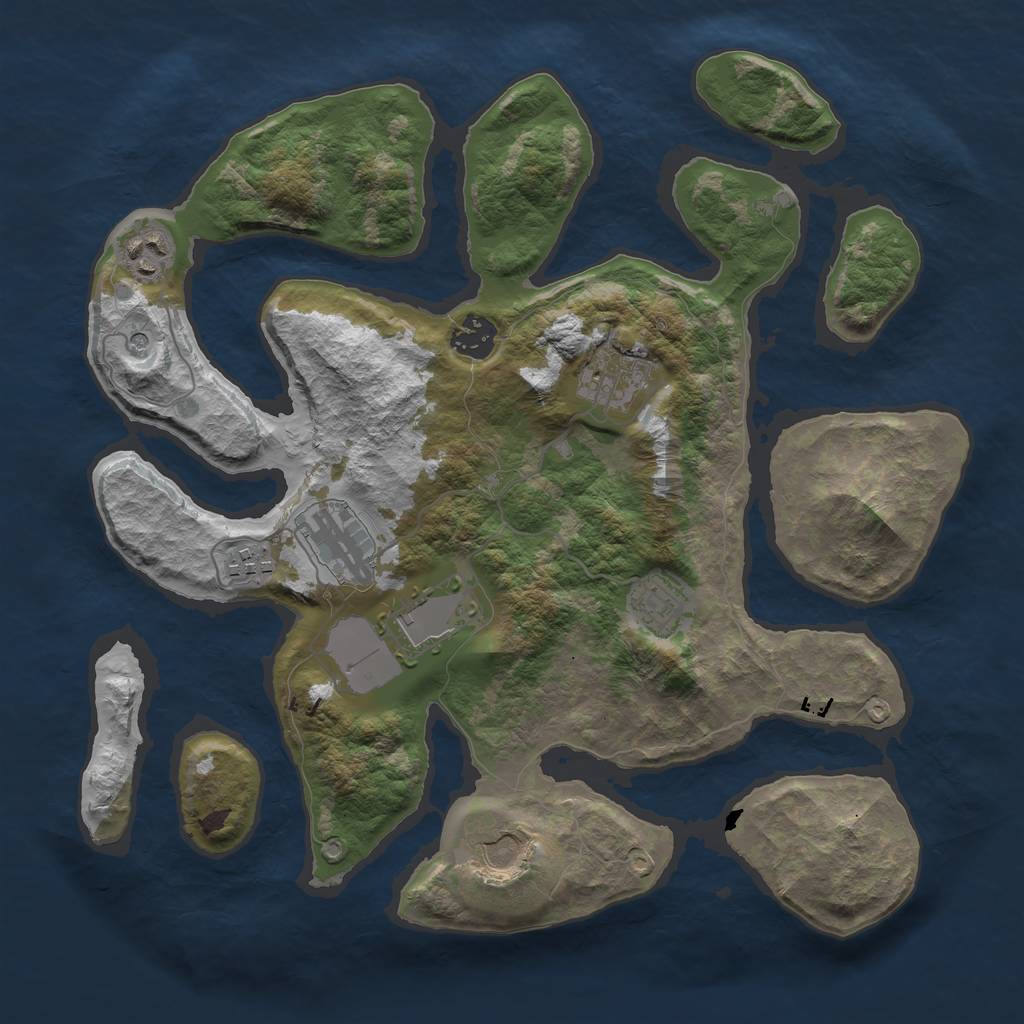 Rust Map: Barren, Size: 3500, Seed: 1994, 11 Monuments