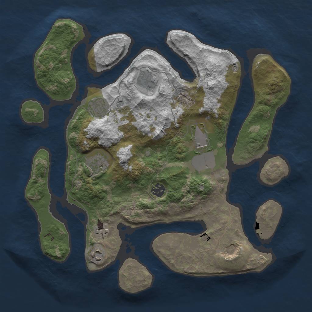 Rust Map: Barren, Size: 3500, Seed: 5347, 11 Monuments