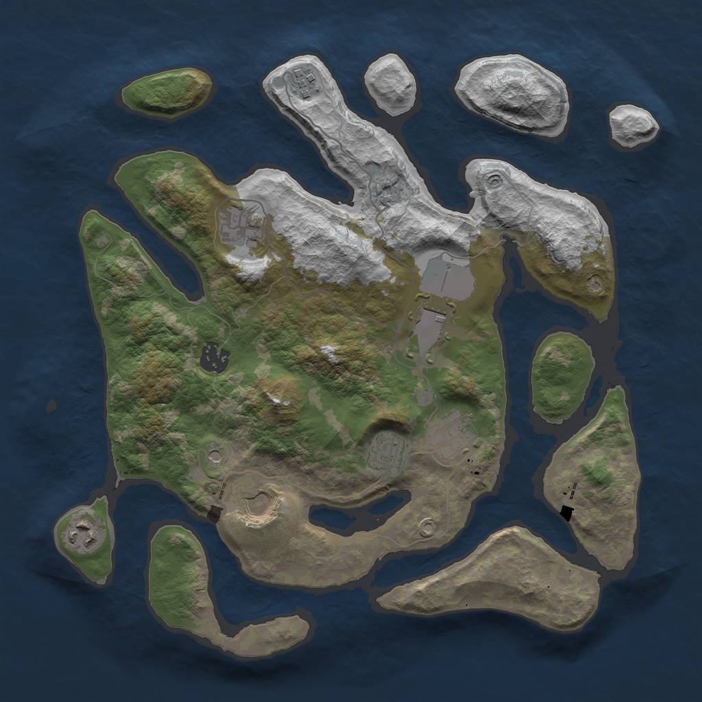 Rust Map: Barren, Size: 3500, Seed: 124214124, 11 Monuments