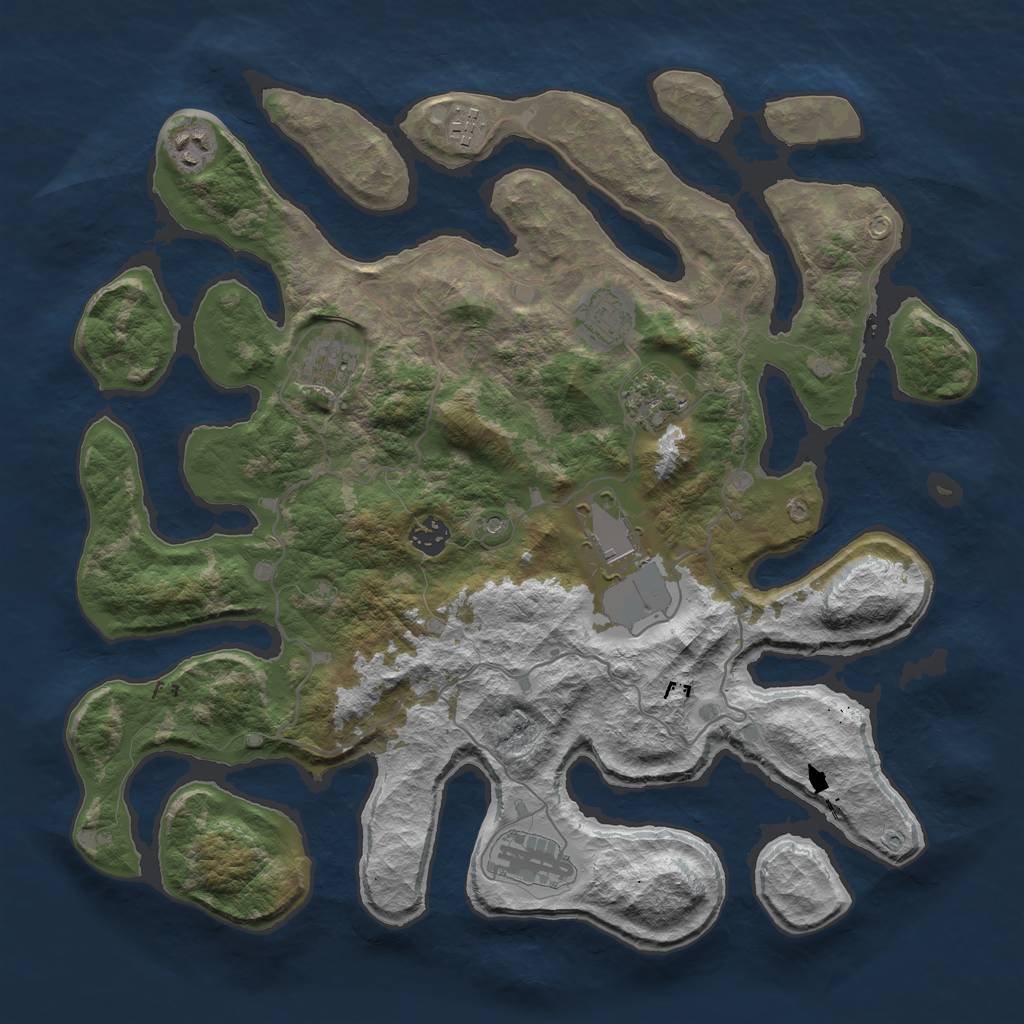 Rust Map: Barren, Size: 4000, Seed: 280, 11 Monuments