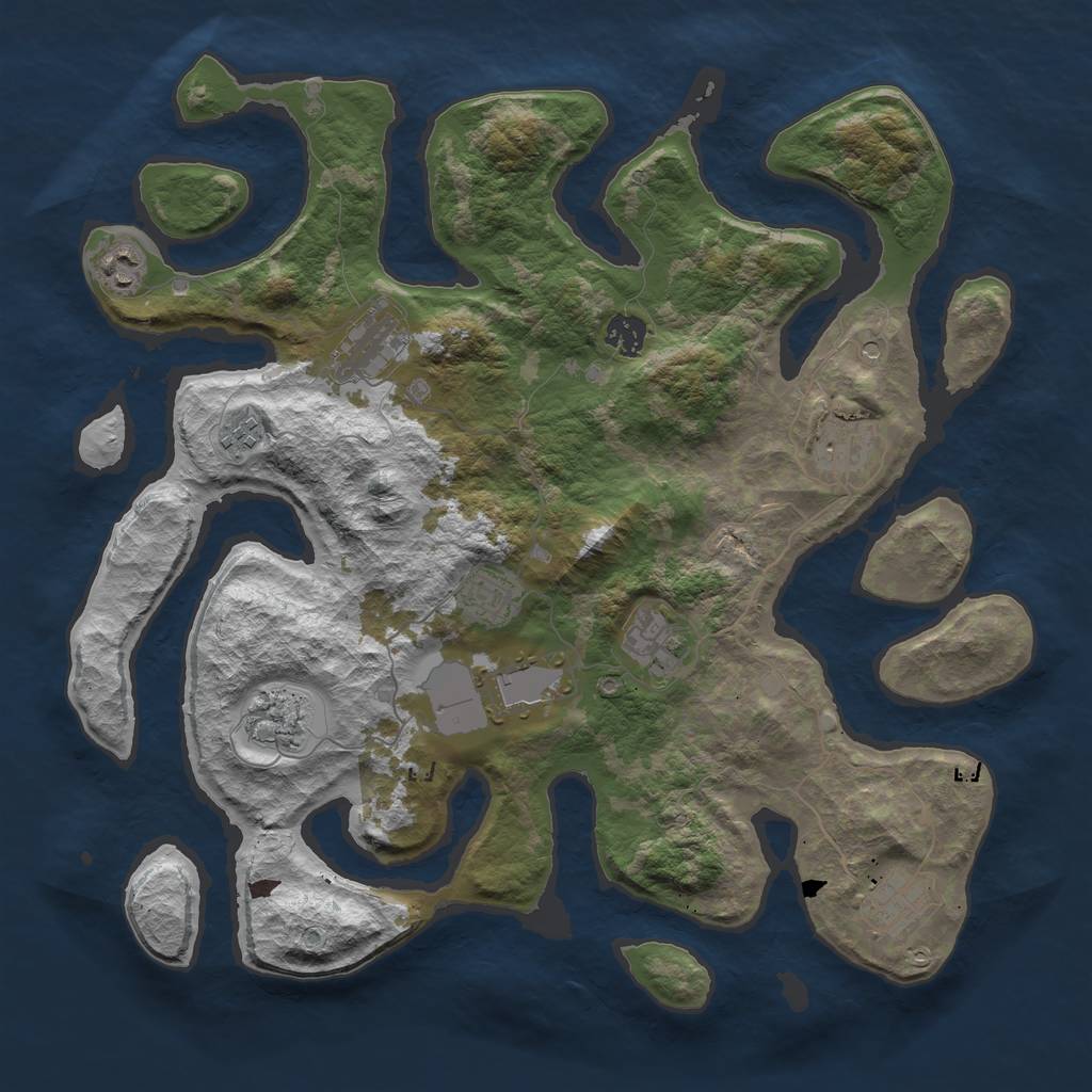 Rust Map: Barren, Size: 3950, Seed: 58785632, 13 Monuments