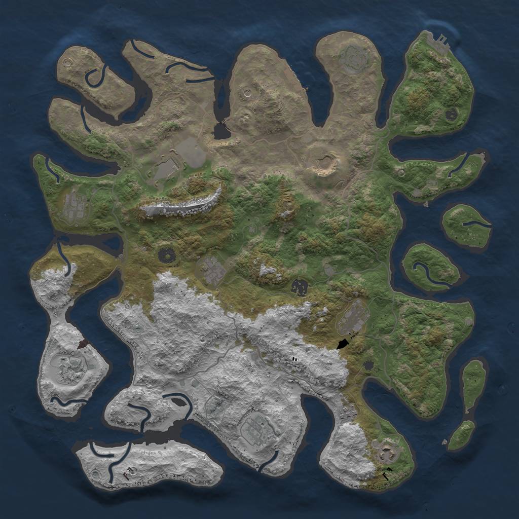 Rust Map: Procedural Map, Size: 4500, Seed: 398882, 16 Monuments