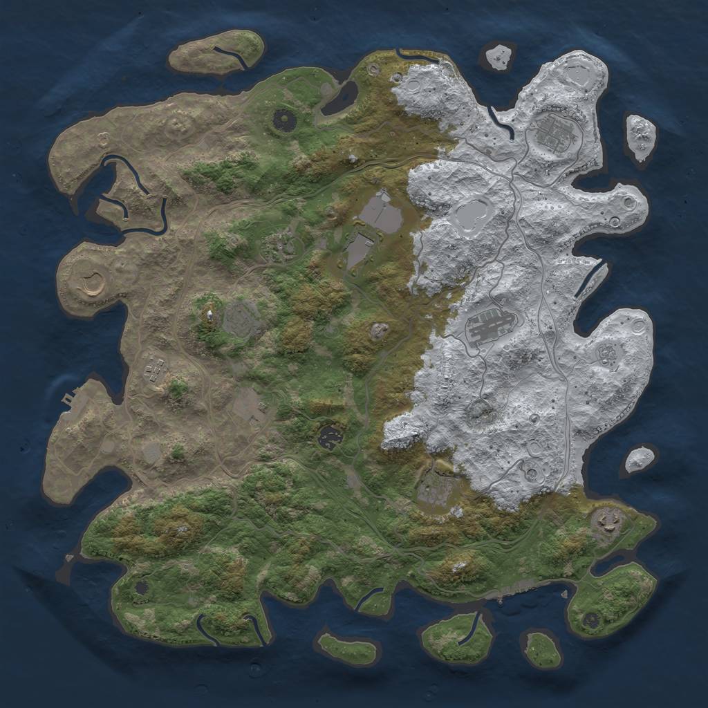 Rust Map: Procedural Map, Size: 4500, Seed: 1708893675, 20 Monuments