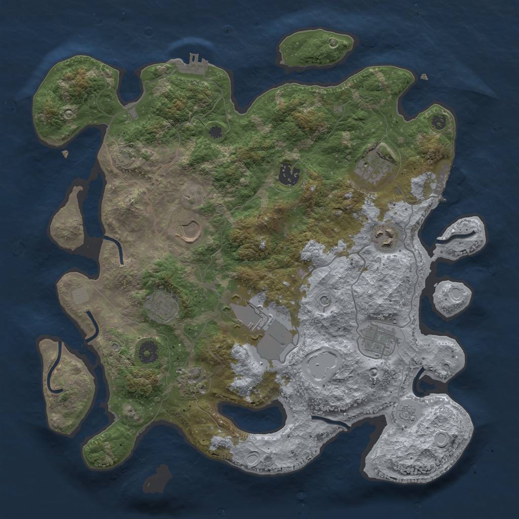 Rust Map: Procedural Map, Size: 3600, Seed: 822904255, 16 Monuments