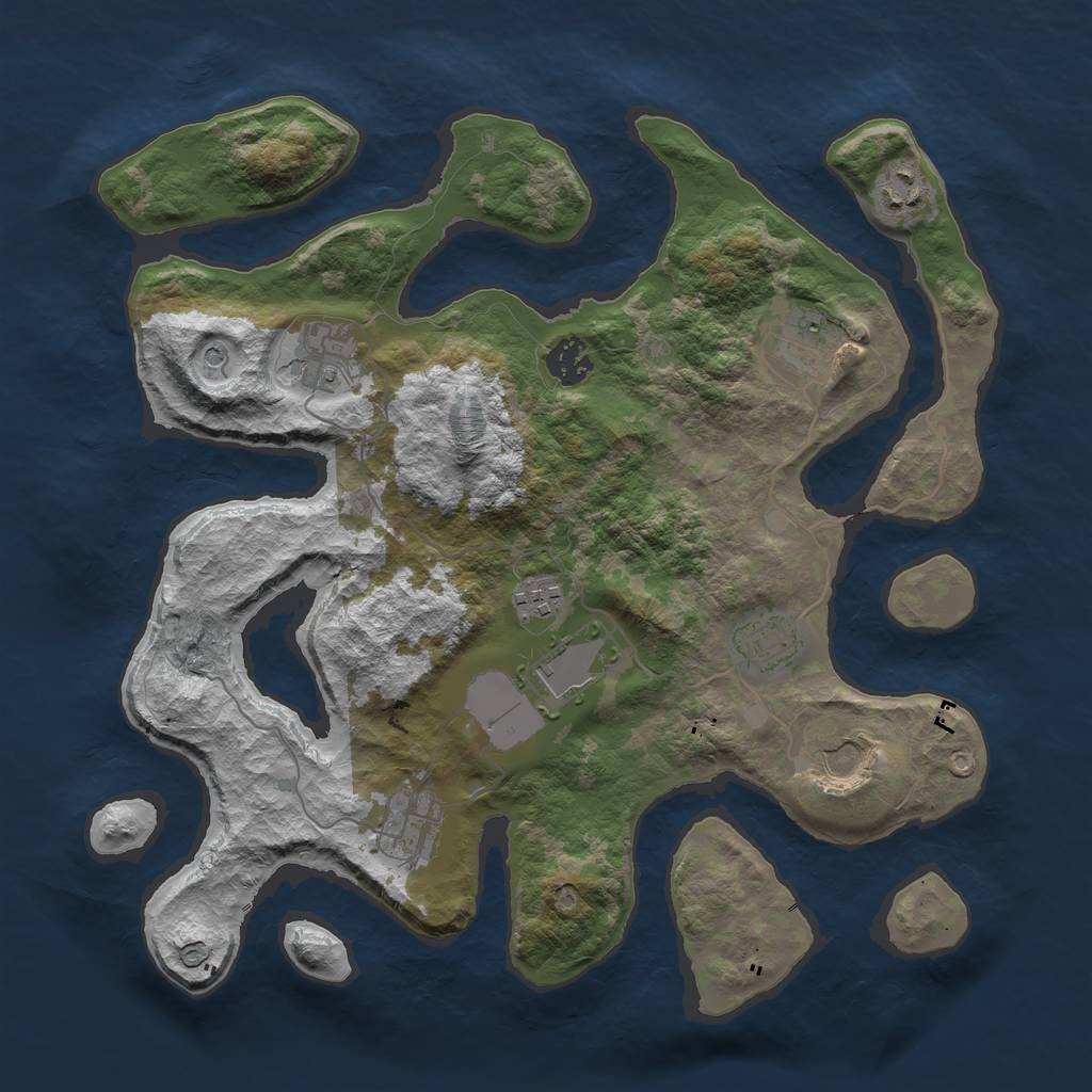 Rust Map: Barren, Size: 3600, Seed: 754800, 12 Monuments