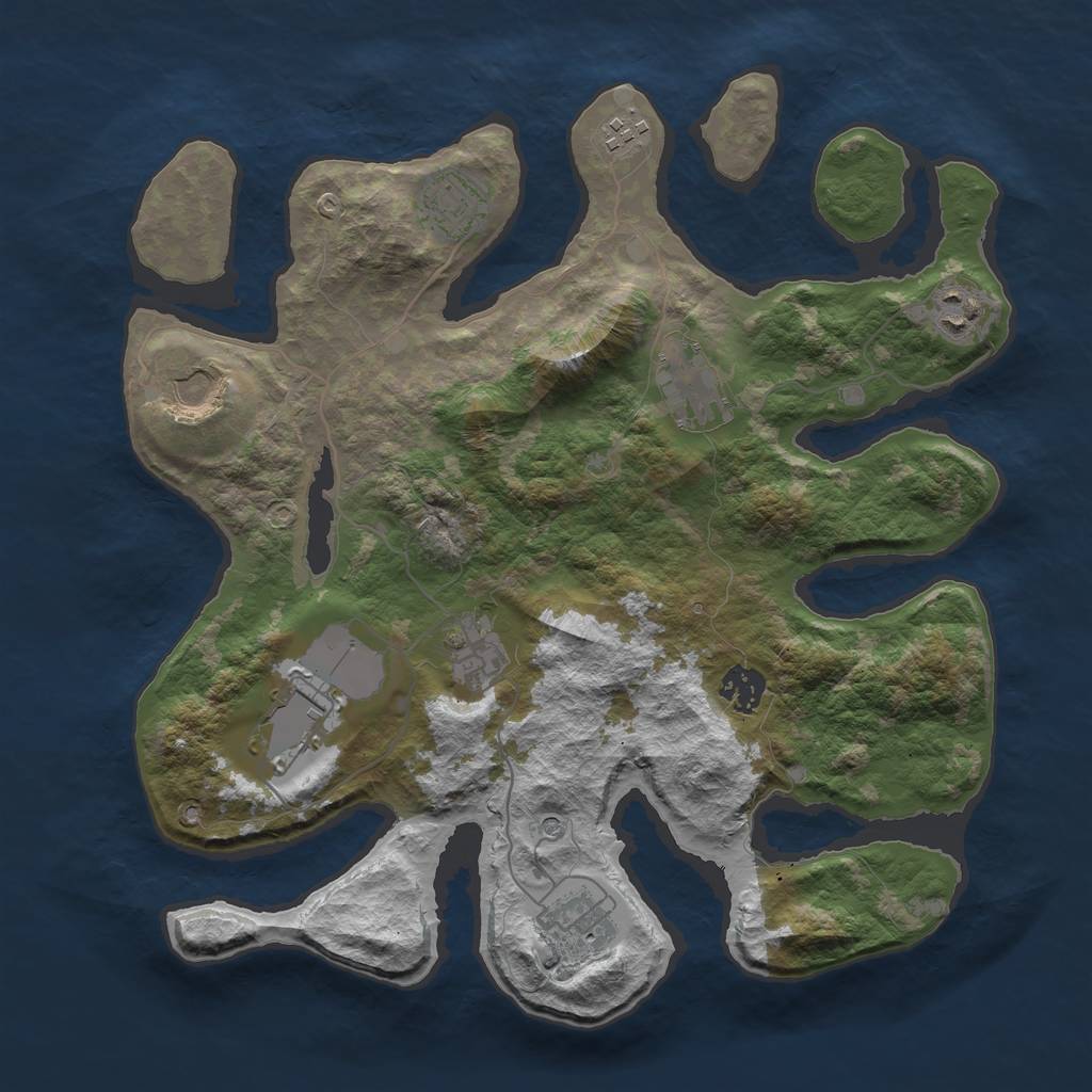 Rust Map: Barren, Size: 3600, Seed: 485849, 12 Monuments