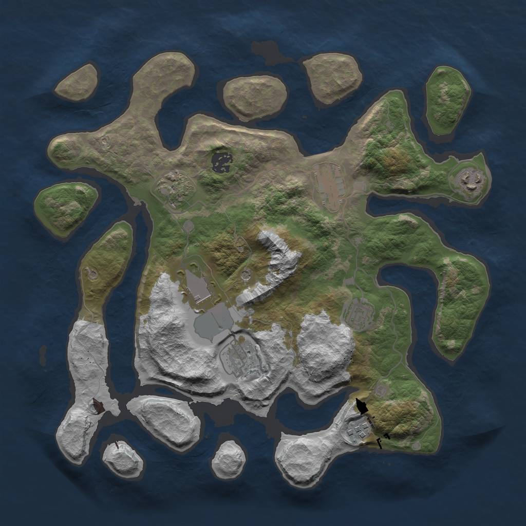 Rust Map: Barren, Size: 3600, Seed: 823309, 11 Monuments