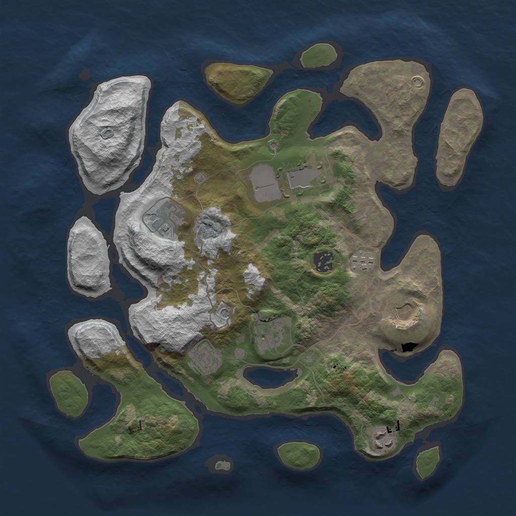Rust Map: Barren, Size: 3600, Seed: 896023, 11 Monuments