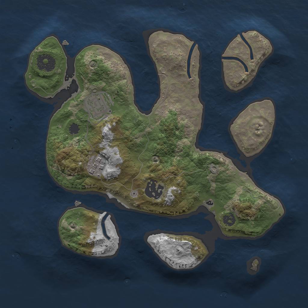Rust Map: Procedural Map, Size: 2500, Seed: 624257, 5 Monuments