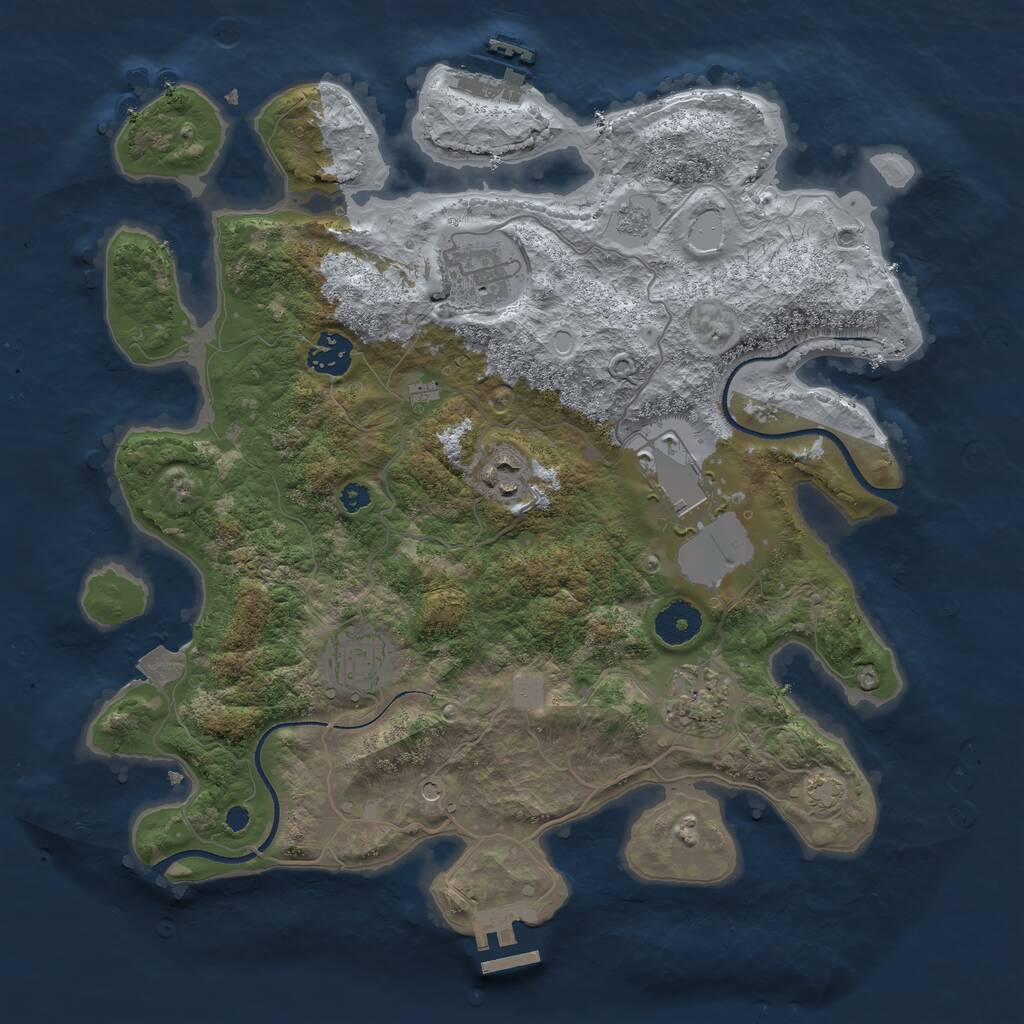 Rust Map: Procedural Map, Size: 3500, Seed: 665523, 12 Monuments