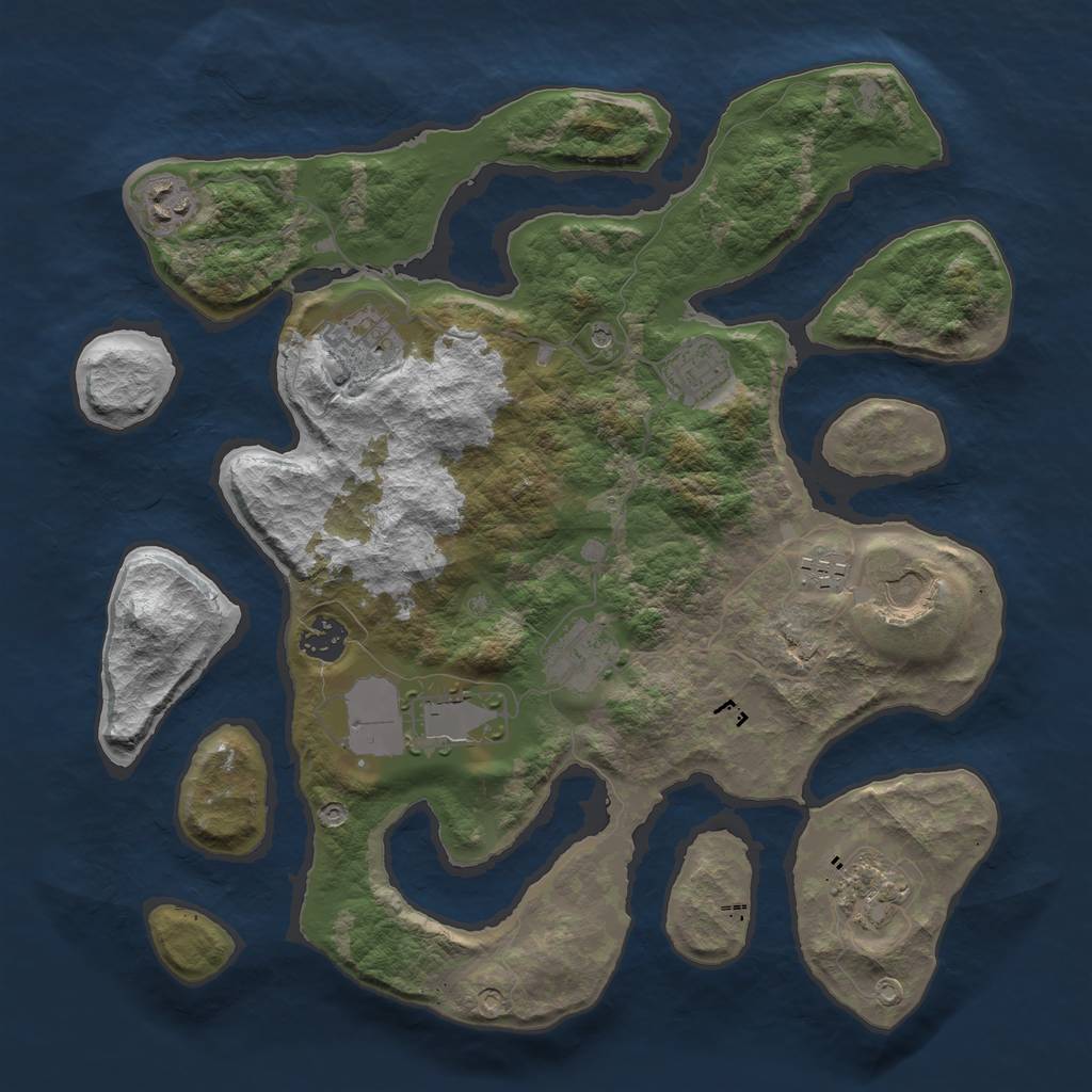 Rust Map: Barren, Size: 3600, Seed: 633141, 12 Monuments