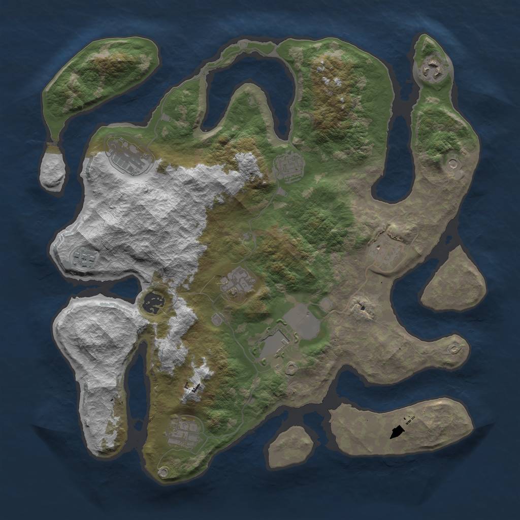 Rust Map: Barren, Size: 3750, Seed: 1999712300, 12 Monuments