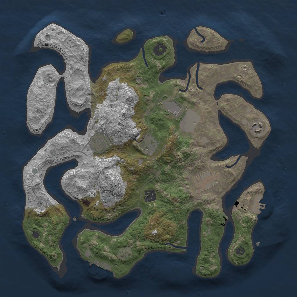 Rust Map: Procedural Map, Size: 3500, Seed: 229573, 12 Monuments